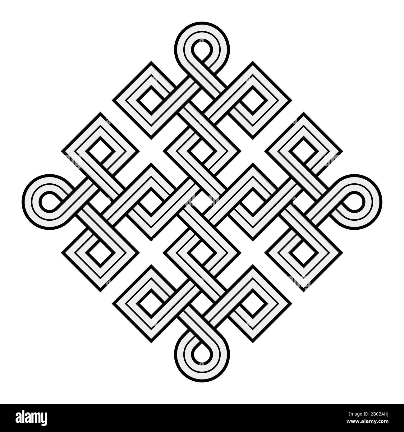 Illustrazione vettoriale di un nodo Vichingo nordico - mistico, simbolo decorativo con linee Incise oro intrecciate. Linee, incisione e riempimento colore ordinatamente Illustrazione Vettoriale