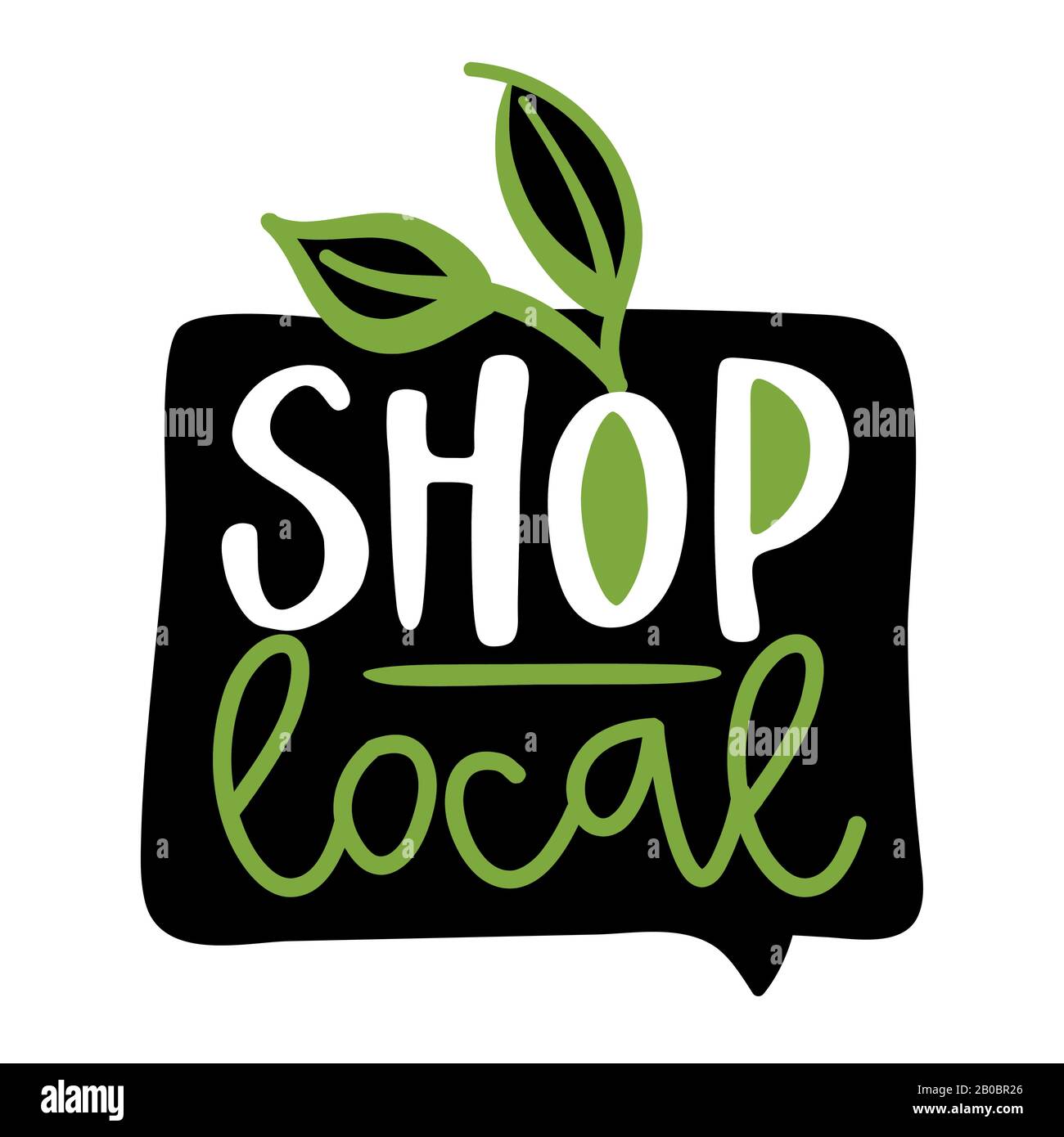Negozio locale - supporto business locale, acquistare prodotti locali. Illustrazioni vettoriali piatte su sfondo bianco. Elemento per etichette, adesivi o icone, t-shirt Illustrazione Vettoriale