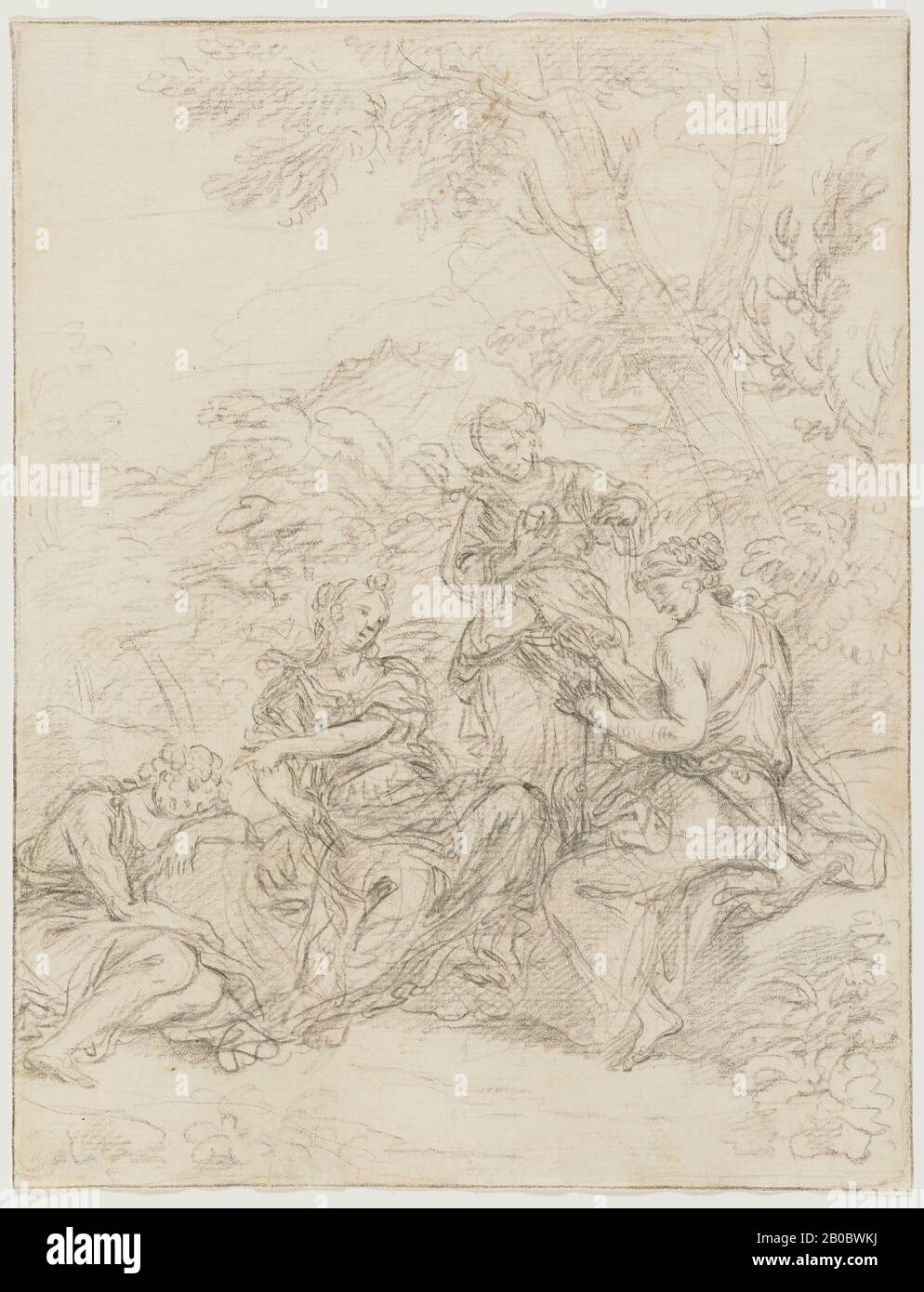 Carlo Maratti, I Tre Fates, 1625-1713, gesso nero su carta, 9 5/16 in. X 7 1/8 in. (23,6 cm. x 18,1 cm.) Foto Stock