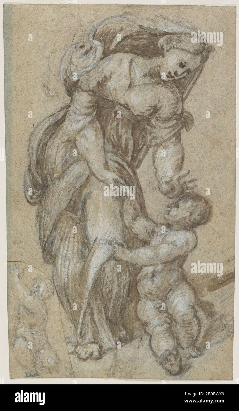 Lattanzio Gambara, Donna e Bambino, 1552-1574, 8 13/16 in. X 5 1/2 in. (22,4 cm. x 14 cm.) Foto Stock