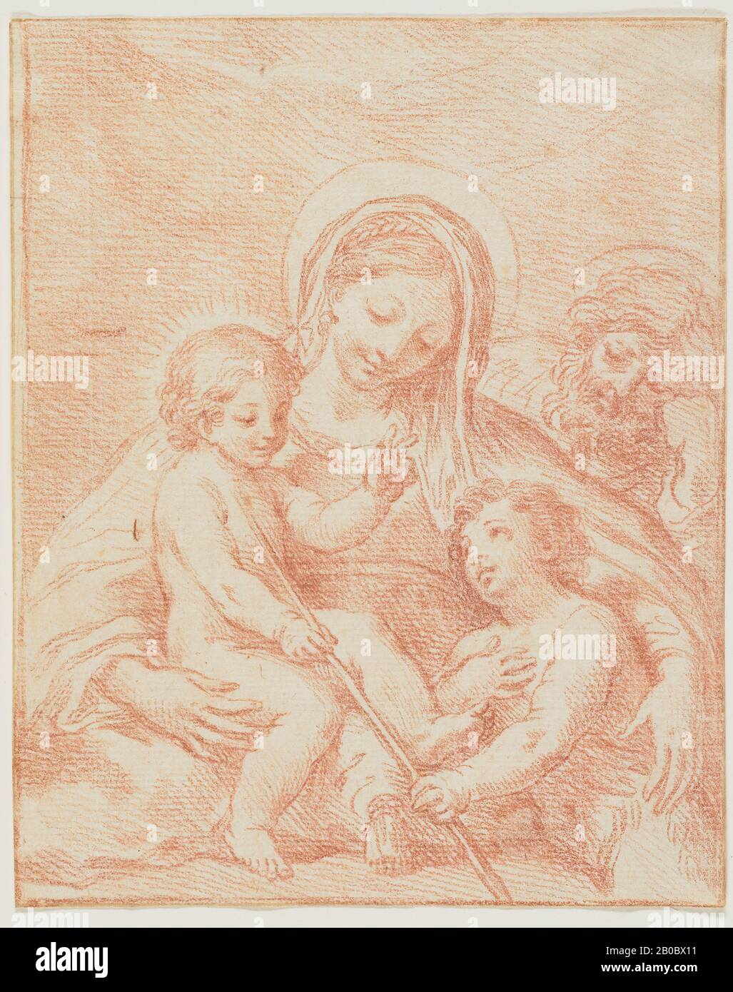 Agostino Masucci, Sacra Famiglia con Bambino San Giovanni, n.d., gesso rosso (controprova) su carta, 7 1/2 in. X 6 in. (19,05 cm. x 15,2 cm.) Foto Stock
