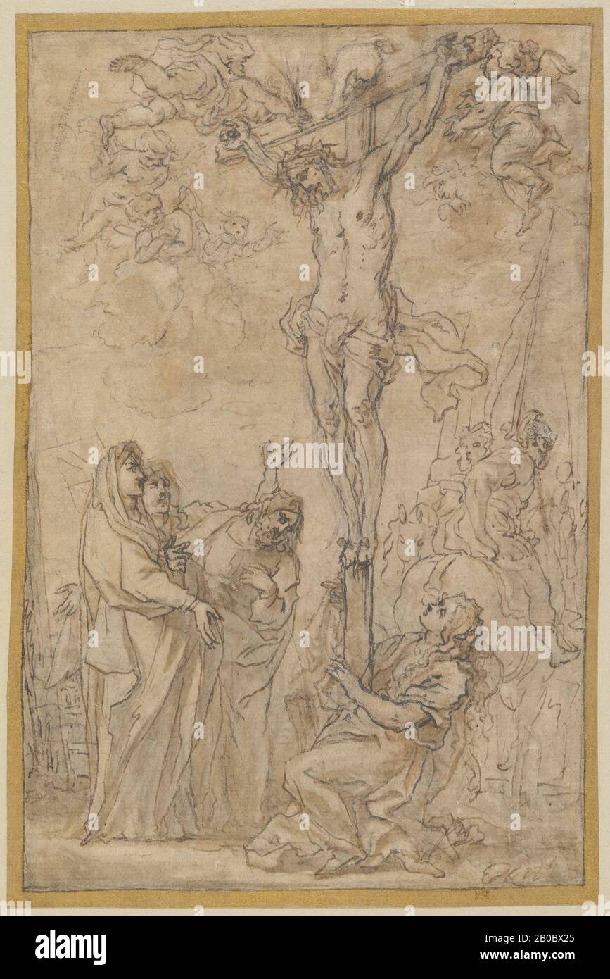 Abraham Jansz. Van Diepenbeeck, Crucifixion, 1630-1640, penna e inchiostro marrone, lavaggio marrone e grigio, su carta grafite, 9 1/2 in. X 6 1/4 in. (24,13 cm. x 15,88 cm.) Foto Stock