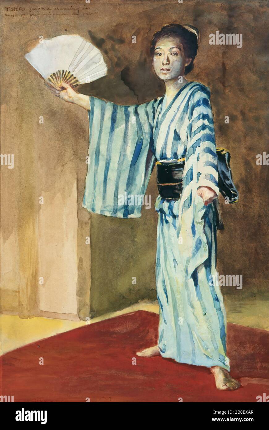John la Farge, Tokio Geisha Ballando nella Casa Del Nostro Vicino, Nikko, 1886, gouache con tracce di grafite su carta di nove bianco, 15 9/16 in. X 10 11/16 in. (39,53 cm x 27,2 cm Foto Stock