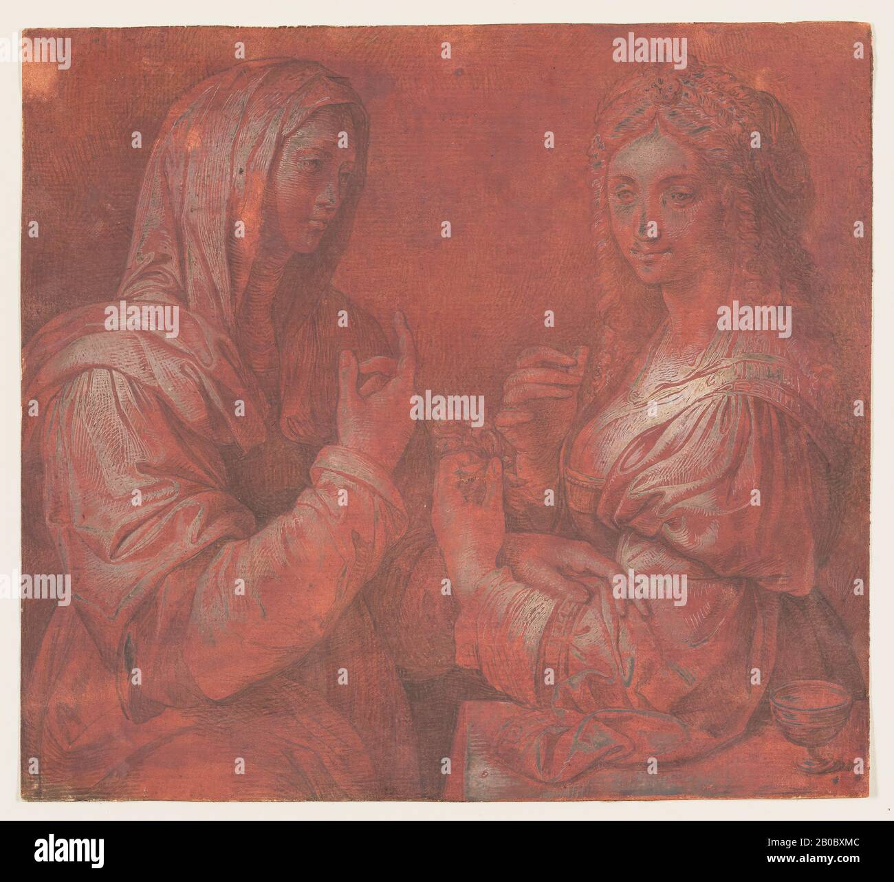 Artista sconosciuto, Due donne Seduti, 1800-1900, carta, 8 13/16 in. X 7 15/16 in. (22,4 cm. x 20,1 cm.) Foto Stock