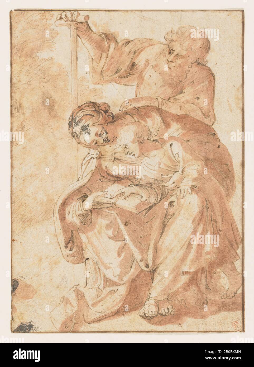 Francesco Maria Rondani, la Sacra Famiglia, 1490-1548, penna e inchiostro marrone, lavaggio bruno rossastro su carta, 7 9/16 in. X 5 1/2 in. (19,2 cm. x 13,9 cm.) Foto Stock