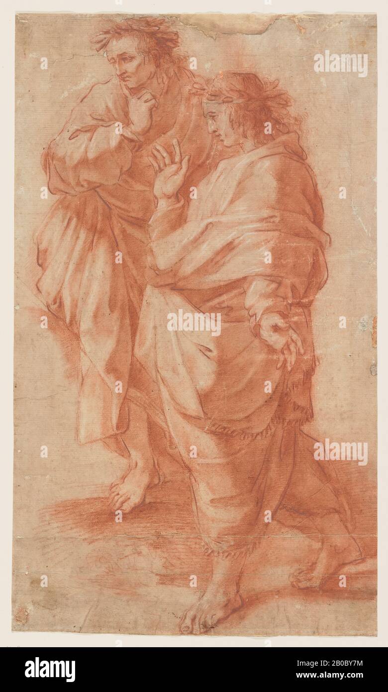 Artista sconosciuto, Due uomini, 1600-1700, gesso su carta, 10 1/4 in. X 16 7/16 in. (26,1 cm. x 41,8 cm.) Foto Stock