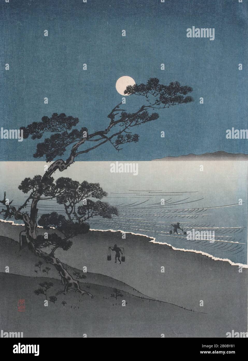 Yoshimura, Suma Beach by Moonlight, n.d., legno colorato su carta Foto Stock