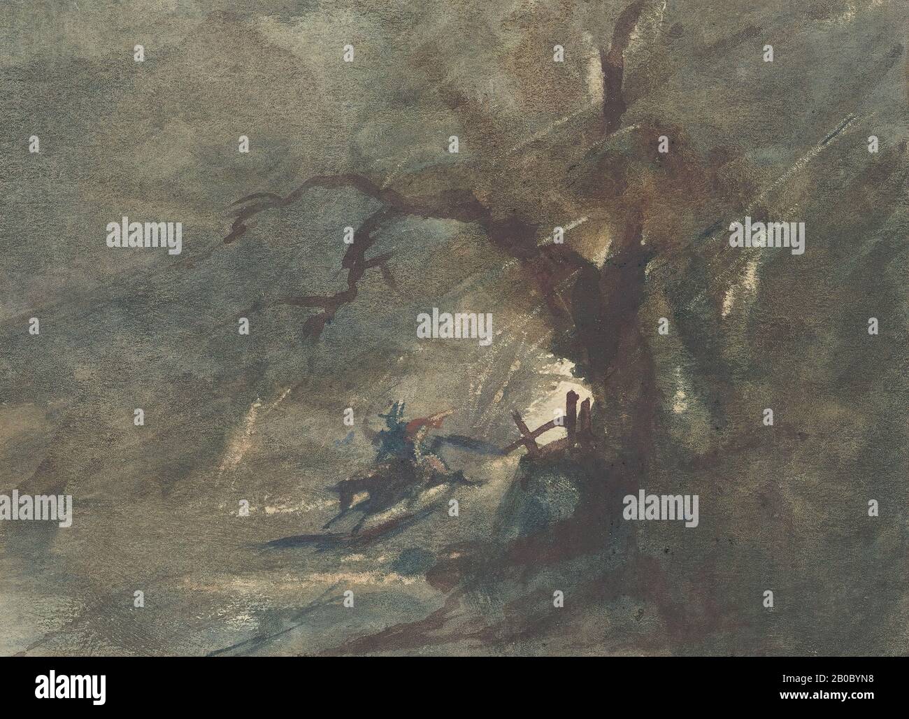 Gustave Doré, Witch Riding in Storm, n.d., acquerello su carta, 4" x 5 1/2 in. (10,16 cm. x 13,97 cm.) Foto Stock