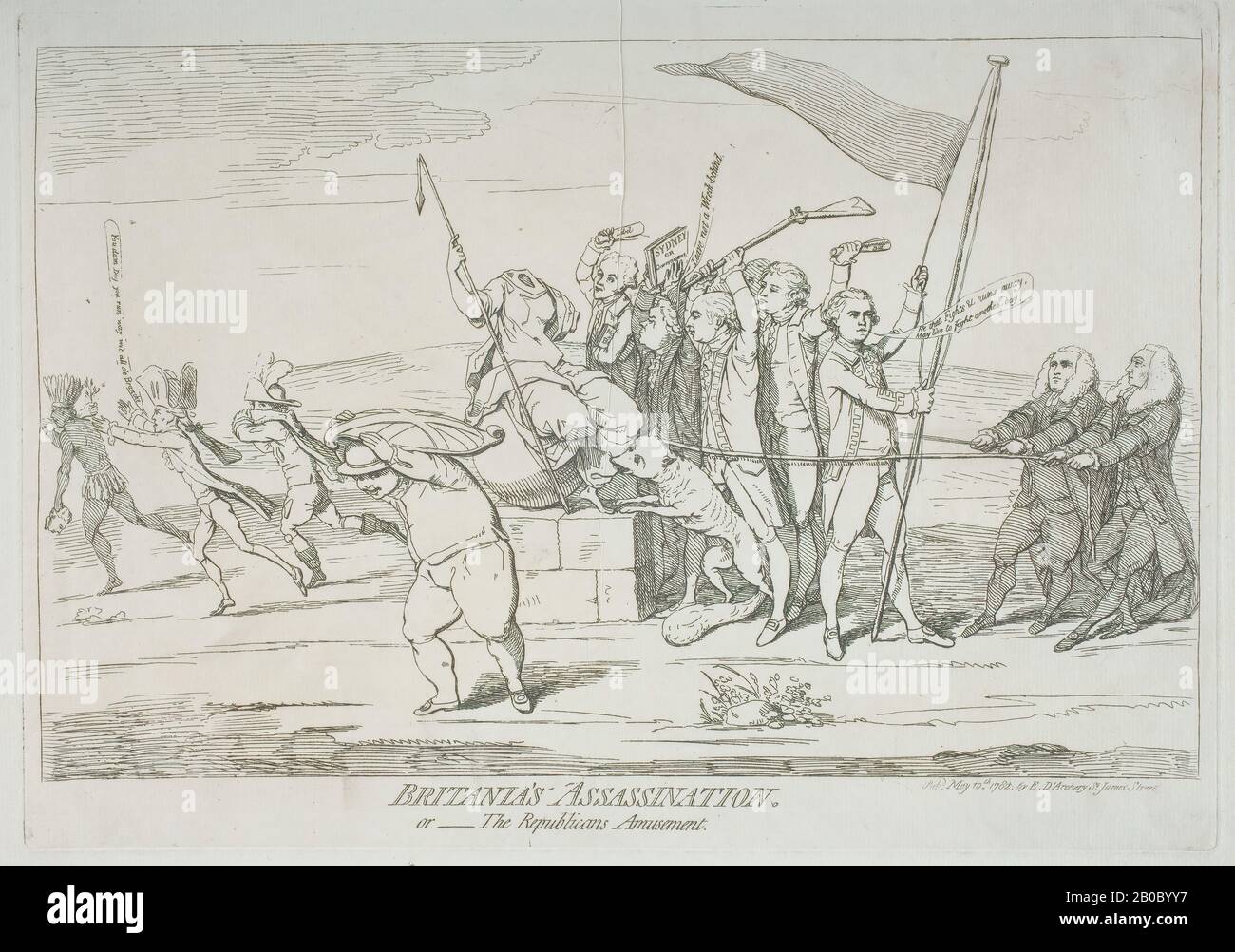 James Gillray, Assassinio di Britania, o Repubblicani Amusement, 1782, incisione su carta, 9 15/16 in. X 14 1/16 in. (25,24 cm. x 35,7 cm.) Foto Stock