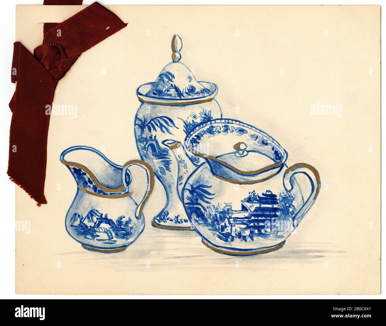 Henrietta Benson Homer, Set da tè cinese bianco e blu, n.d., acquerello su carta, 3 15/16 in. X 4 15/16 in. (10 cm x 12,54 cm Foto Stock