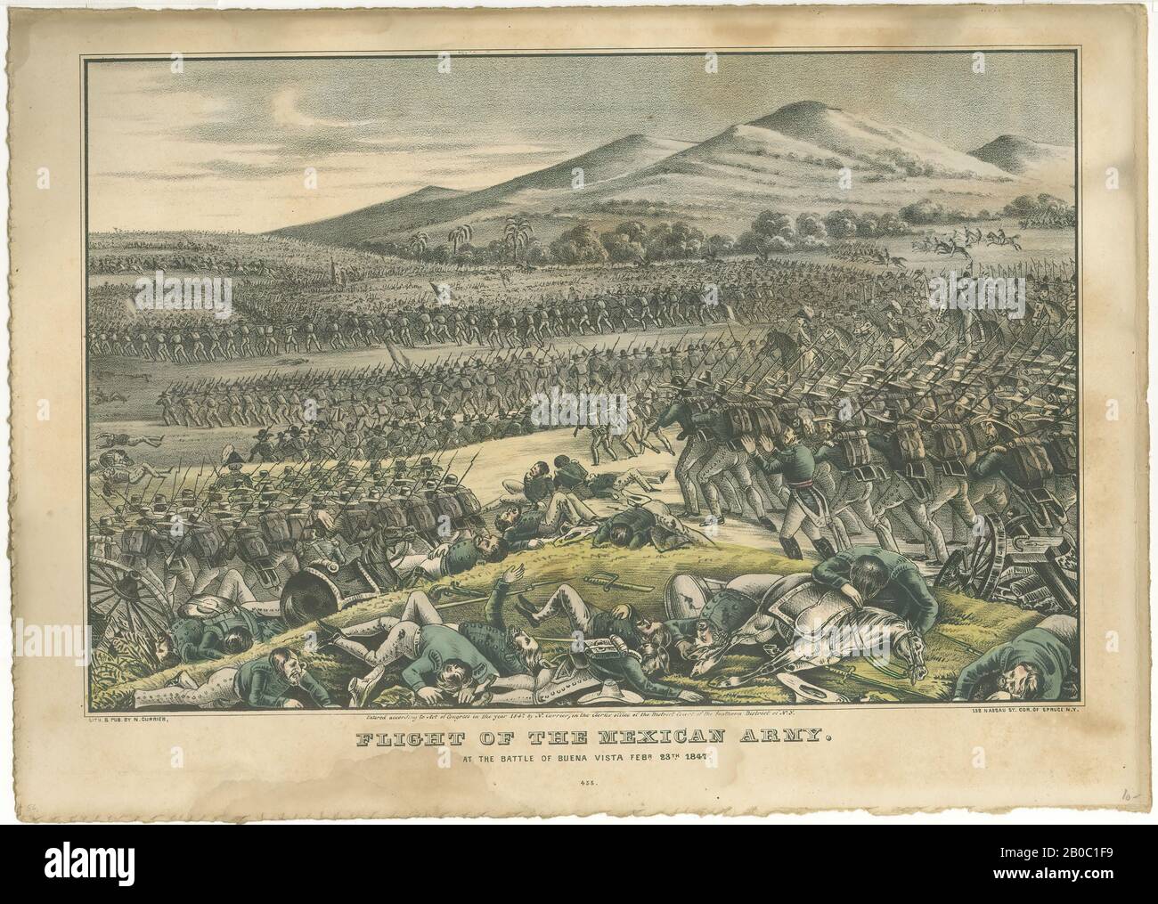 Artista sconosciuto, Parte di una collezione di stampe di guerra messicano-americana, volo dell'esercito messicano alla battaglia di Buena Vista 23 febbraio 1847 n°4, 1847, litografia a colori su carta, 10 1/8 in. X 14 1/8 in. (25,72 cm x 35,88 cm Foto Stock
