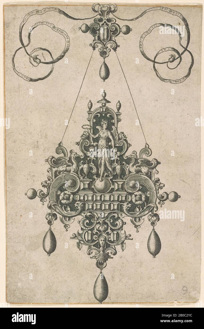 Hans Collaert, Pendant Jewelry Design, 1581, incisione su carta, 6 1/2 in. X 4 1/4 in. (16,5 cm. x 10,8 cm.) Foto Stock