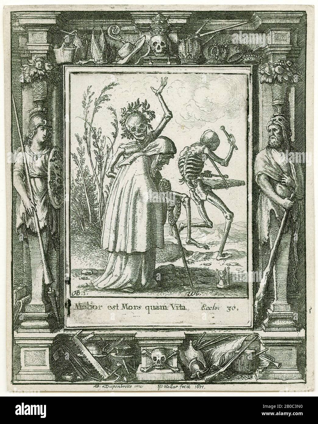 Wenceslaus Hollar, Morte e la Vecchia Donna (dalla Serie: La Danza Della Morte, dopo Hans Holbein Il Giovane), 1651, incisione su carta cremosa posata, 4 9/16 in. X 3 5/8 in. (11,59 cm x 9,21 cm Foto Stock