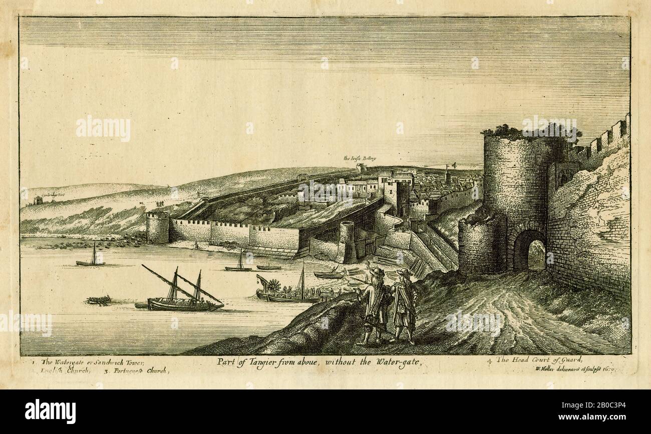 Venceslao Hollar, Porto di Tangeri Dall'Alto, 1670, incisione su carta cremosa, 6 1/16 in. X 9 13/16 in. (15,4 cm x 24,92 cm Foto Stock