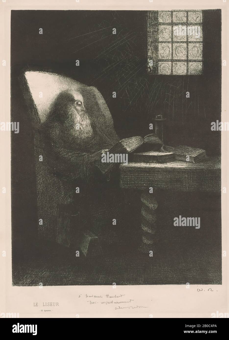 Odilon Redon, The Reader [le Liseur], 1892, litografia su applicazione per chine biancastra montata su carta straccia bianca, 12 3/16 in. X 9 5/16 in. (31 cm x 23,7 cm Foto Stock