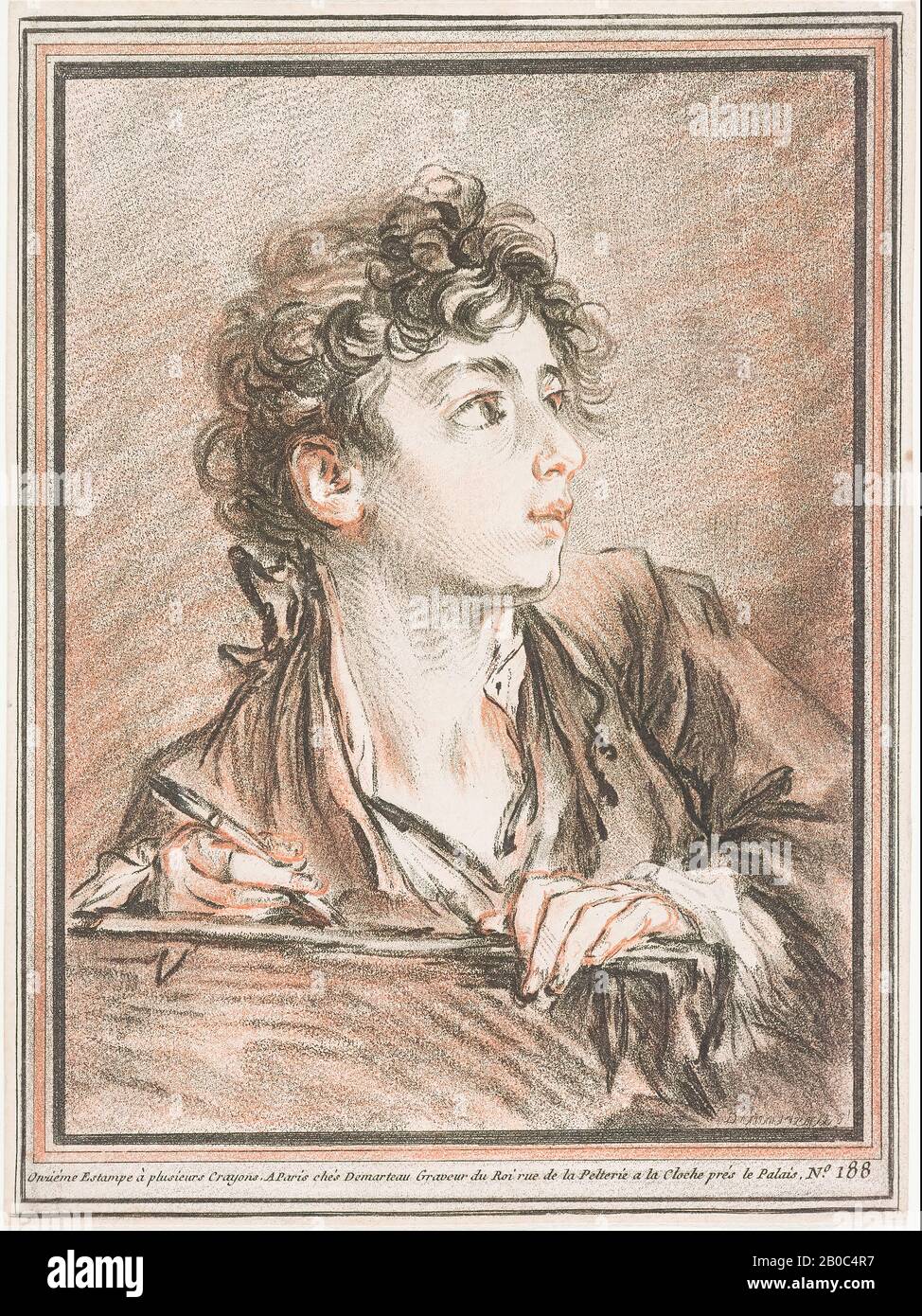 Gilles Demarteau, Jeune Dessinateur (Un Giovane Disegnatore), Ca. 1770, incisione in gesso con incisione stampata in nero e sanguina su carta, 8 5/16 in. x 6 1/4 in. (21,11 cm x 15,88 cm Foto Stock