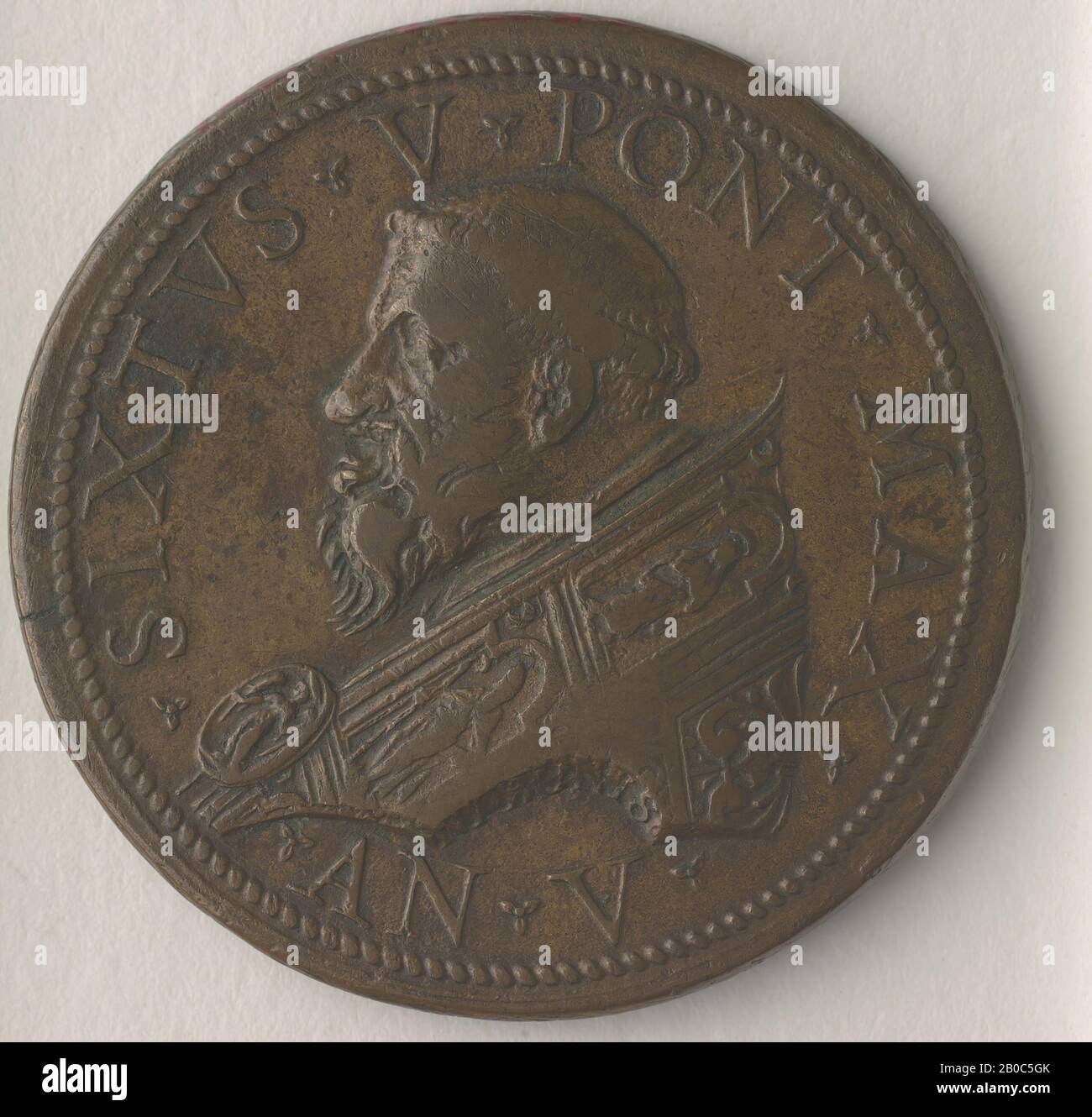 Nicolo de Bonis, Sisto V, 1589, bronzo, 1 7/16 in. (3,7 cm.) Foto Stock
