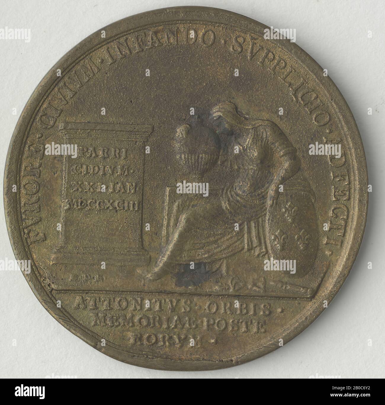 Artista sconosciuto, medaglia Luigi XVI 1793, 1793, bronzo, 1 13/16 in. (4,6 cm.) Foto Stock