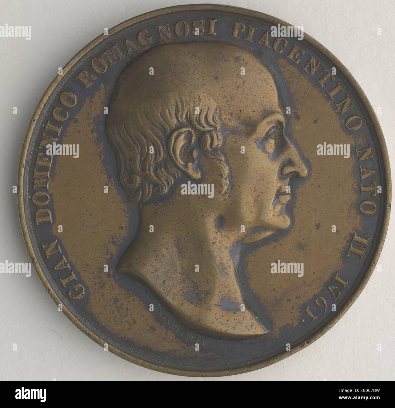 Donnino Bentelli, Gian Domenico Romagnosi, n.d., bronzo, 1 13/16 in. (4,6 cm.) Foto Stock