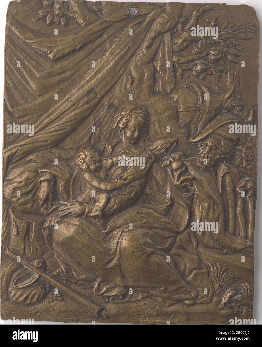 Artista sconosciuto, Resto in volo in Egitto Plaquette, 1600, bronzo, doratura, 6 7/16 in. X 5 1/16 in. (16,3 cm. x 12,9 cm.) Foto Stock