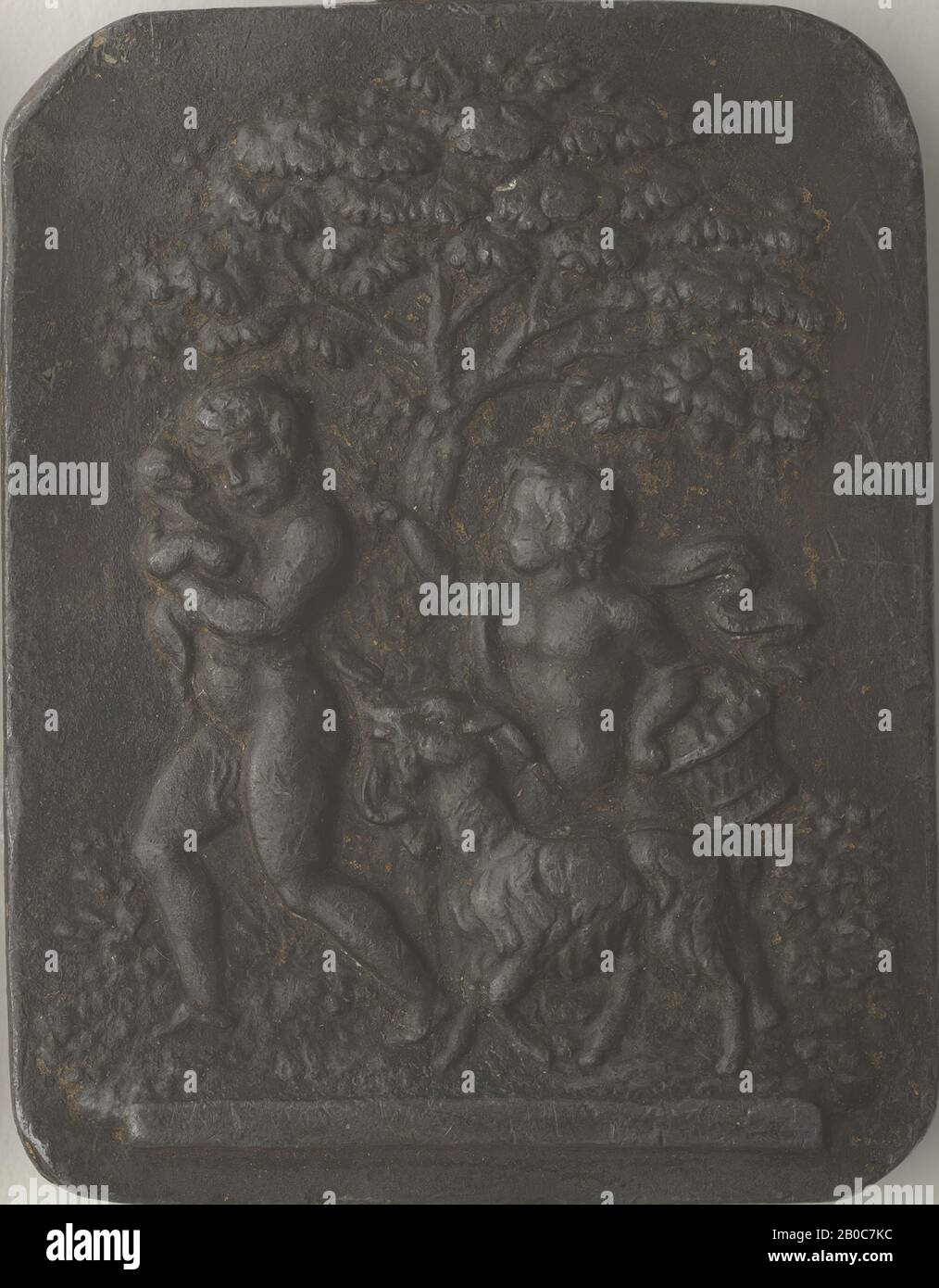 Artista sconosciuto, putti Con Capre, n.d., piombo, doratura, 3 1/4 in. X 2 1/2 in. (8,2 cm. x 6,4 cm.) Foto Stock