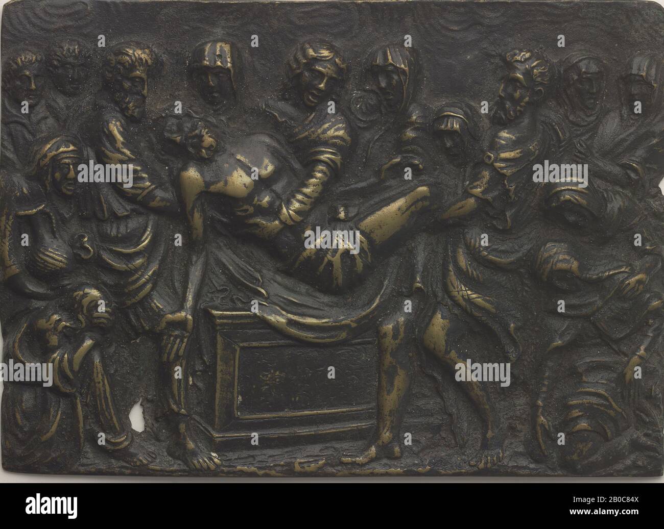 Riccio, la Plaquette di Entombment, 1500-1600, bronzo, 4 5/8 in. X 6 7/16 in. (11,7 cm. x 16,4 cm.) Foto Stock