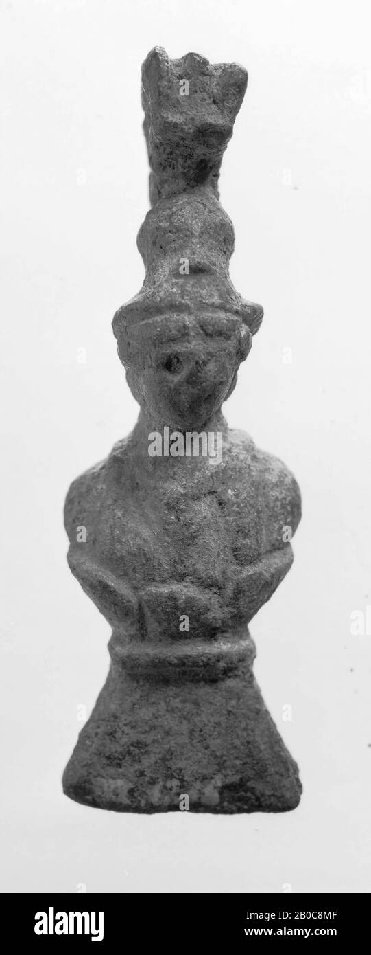 Manico in bronzo di utensile in ferro, spatola, raffigurante il busto di Minerva, che emerge da un calice., figura, manico, metallo, bronzo, altezza: 6 cm, romano 1-300, Paesi Bassi, Gelderland, Nijmegen , Nijmegen, strada per Berg en dal Foto Stock