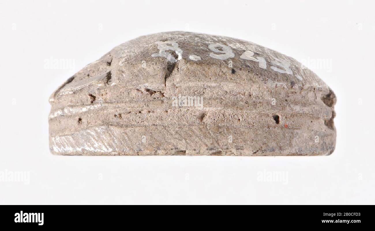 Scarabeo, genio, squatting, fiore di loto, il sigillo ha la forma di una sciarpa stilizzata. La testa triangolare con clypeus svasato è separata dal corpo da una differenza di altezza. Il corpo non è diviso in pronoto ed elytra, ma ha una tacca triangolare su entrambi i lati a livello di una linea di divisione immaginaria tra le due parti. Il coleottero è separato dalla sua base ovale da una doppia linea incisa. La parte inferiore di questa base è la superficie di tenuta. Nella superficie di tenuta una figura femminile è usata a destra, con un fiore di loto su ogni manico in ogni mano. Il tutto è incorniciato da un Foto Stock