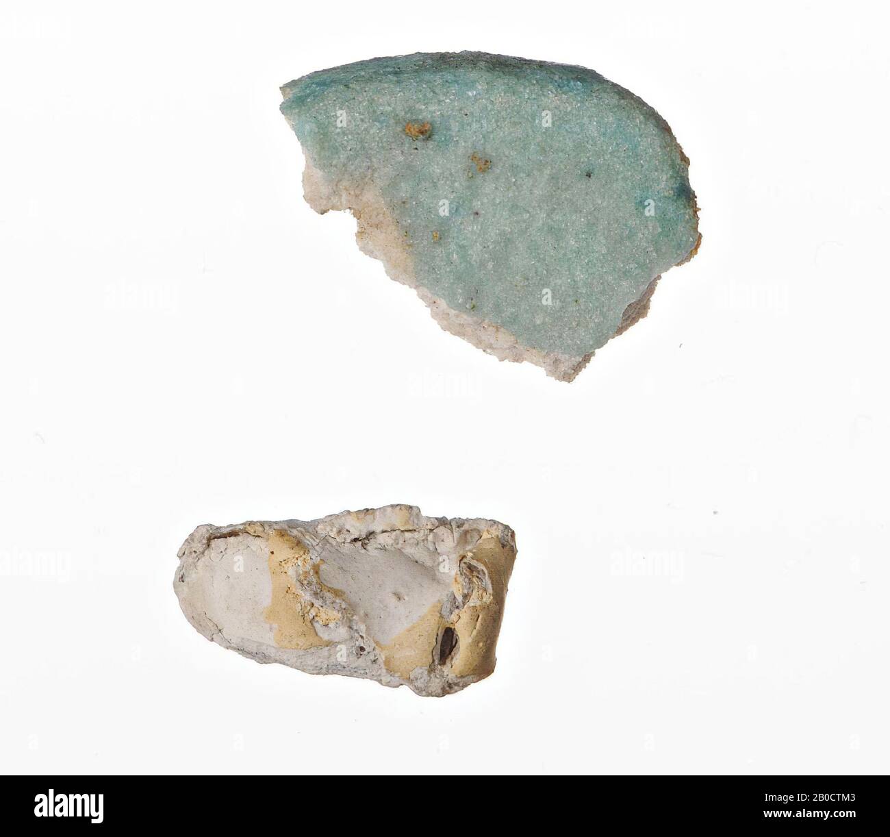 frammento, scarab, rotto in tre pezzi, sigillo, scarab, faience (verde), ca. 1,5 x 1 x 0,5 cm, Egitto Foto Stock