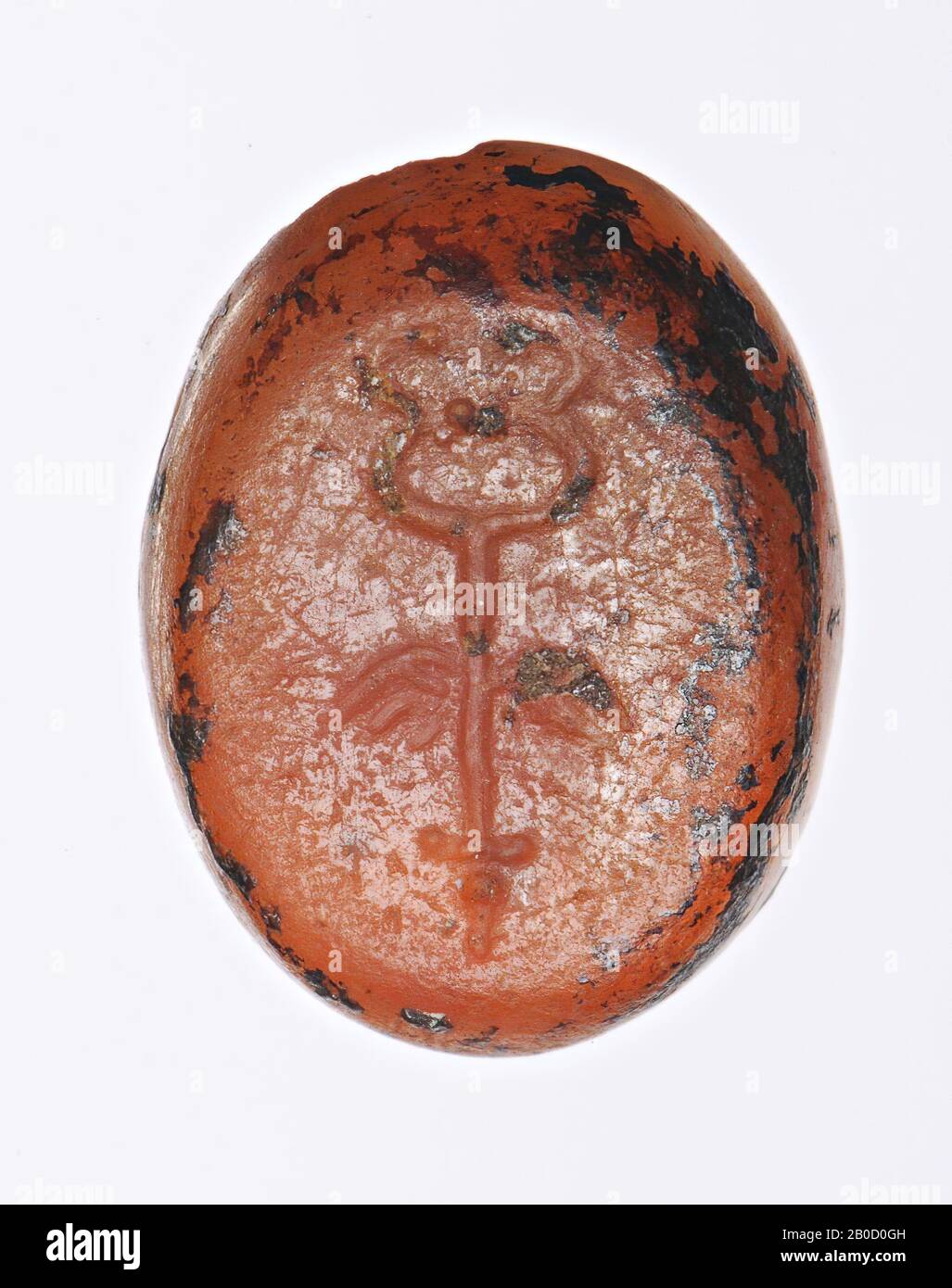 VZ: Caduceo alato in piedi, gemma, intaglio, carnelio o vetro, colore: Marrone con macchie nere, Forma: Ovale, in piedi, Lavorazione:, Metodo:, 14 x 10 mm, D. 3,5 mm, p. 0.84 gr., 17th secolo? 1600-1700 Foto Stock
