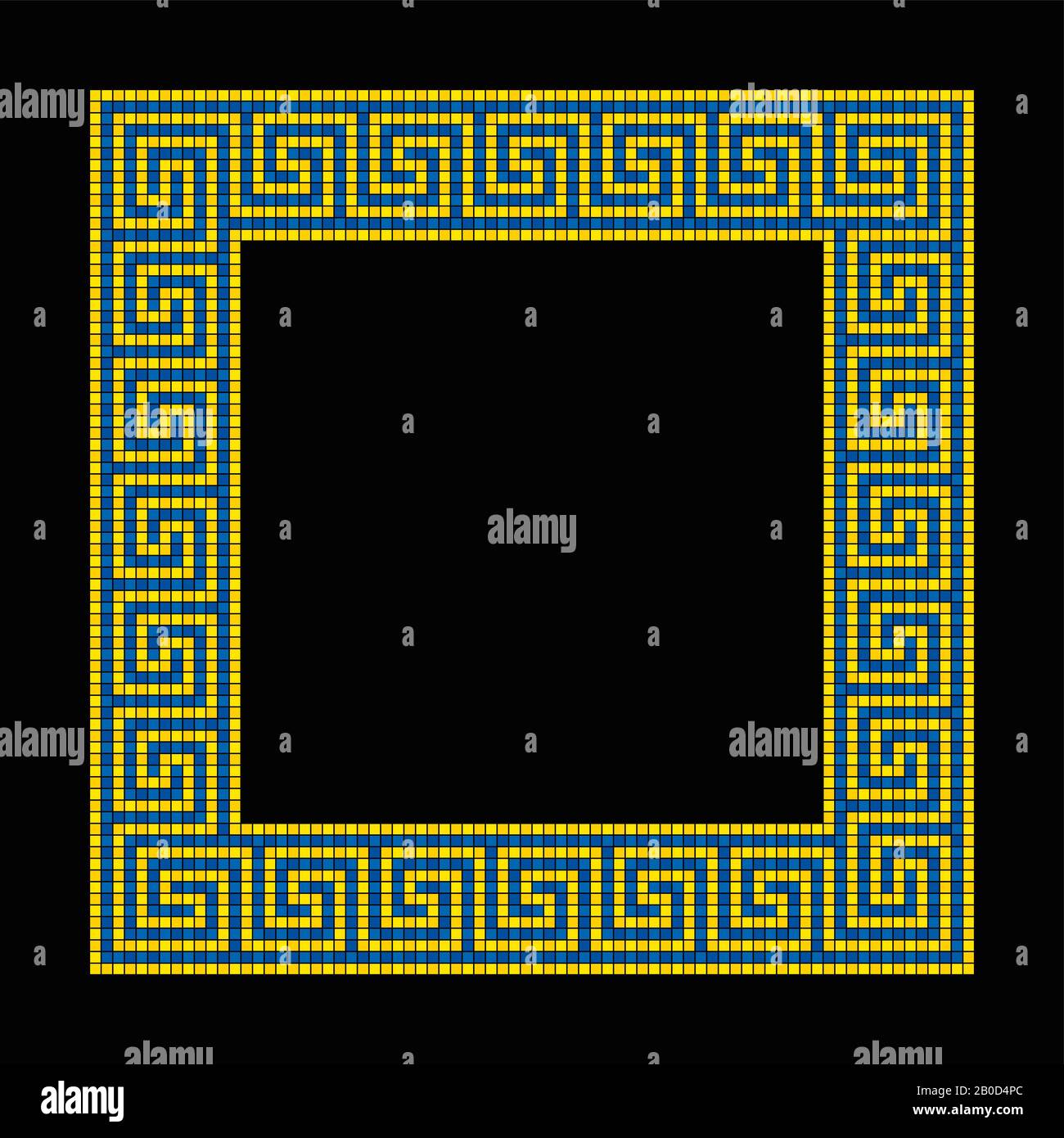 Mosaico a forma quadrata, cornice in giallo e blu. Cornice con motivo a meandro senza cuciture. Costruito da piccole piazze. Foto Stock