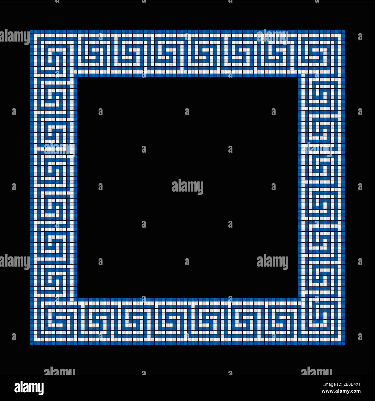Mosaico a forma quadrata, cornice in blu e bianco. Cornice con motivo a meandro senza cuciture. Costruito da piccole piazze. Foto Stock