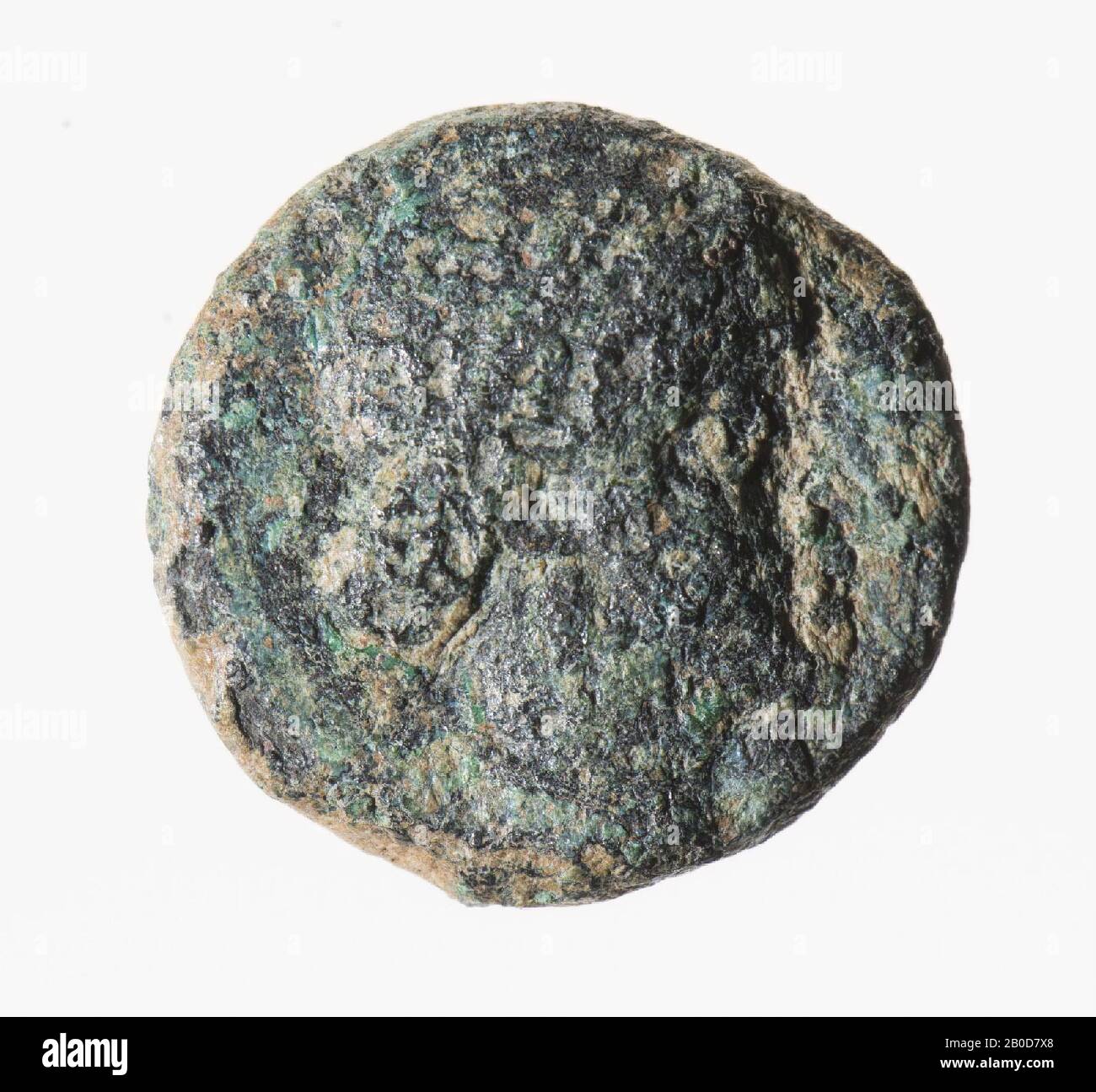 Obverse: Busto di Zeus, a destra. Usura: Inversa: Fulmine con iscrizione riferita a Marion., Coin, di Marion, metallo, bronzo, diam: 1,1 cm, peso 2,24 grammi, 4th secolo a.C., ignoto Foto Stock