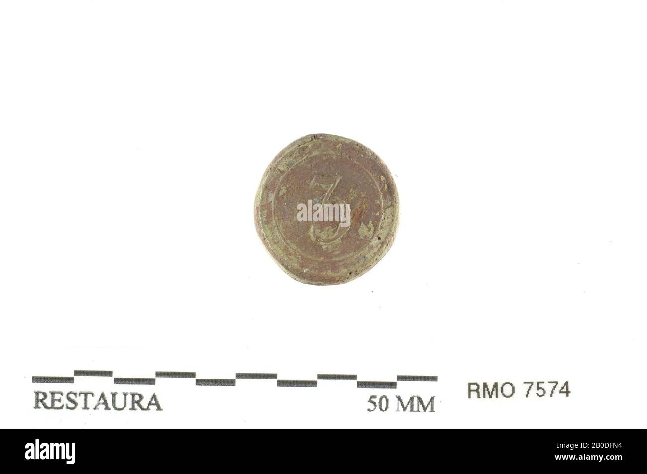 nodo con numero 3, nodo con numero 3, lega di rame Foto Stock