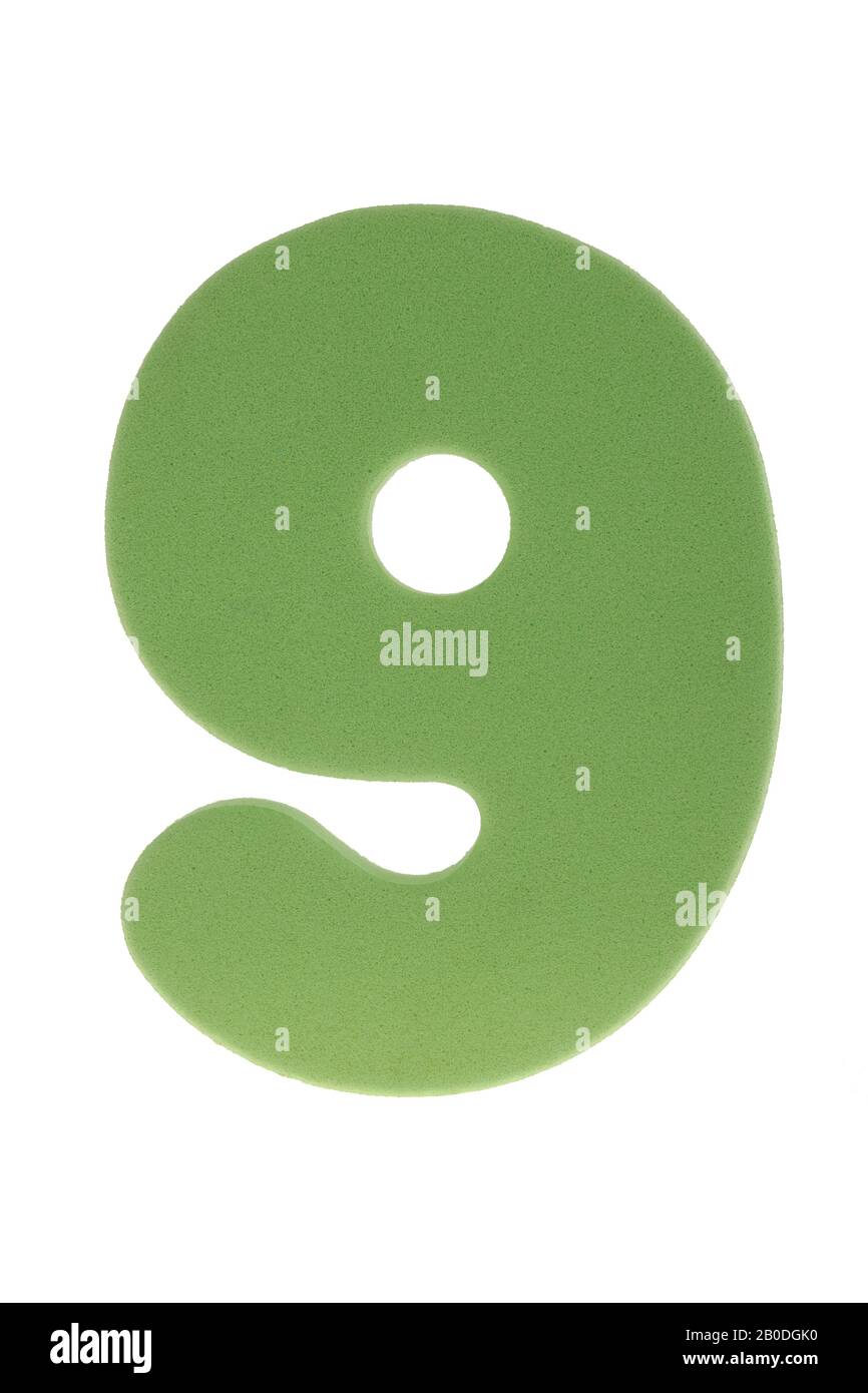 Numero nove su sfondo bianco Foto Stock