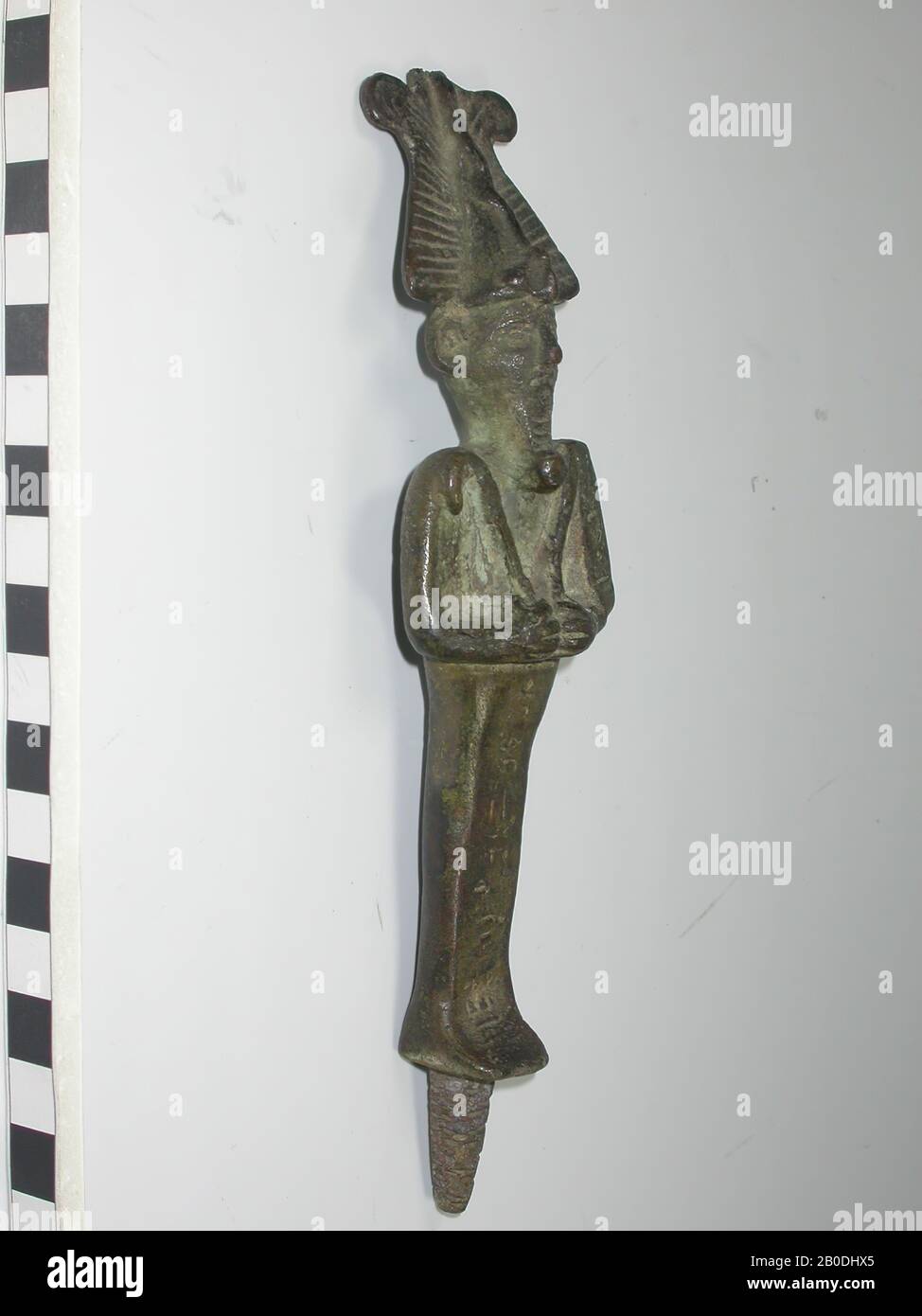 Statua, Osiride, in piedi, corona atef, iscrizione, falso, scultura, bronzo, 17,2 cm, moderno, Egitto Foto Stock