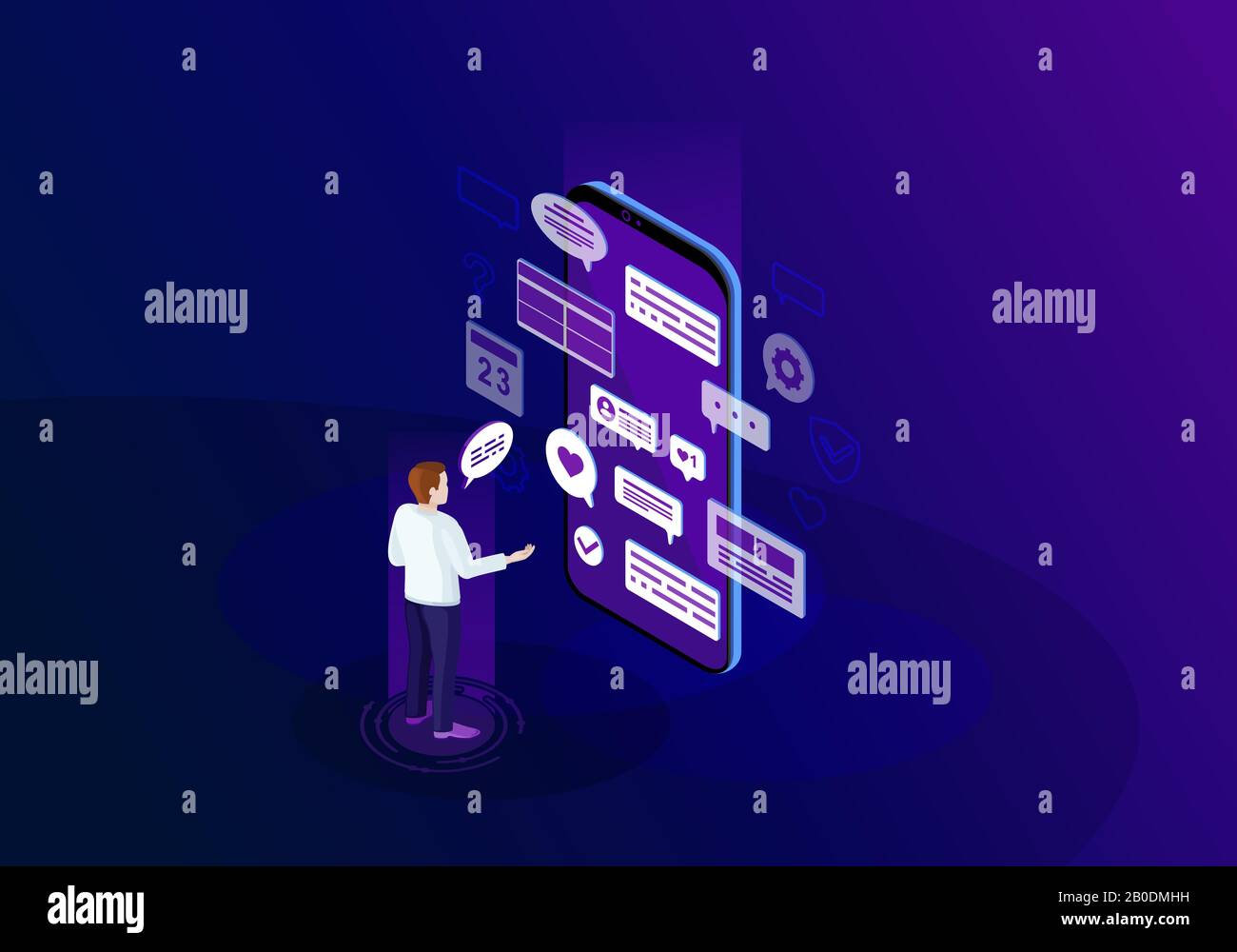 Immagine vettoriale dei colori isometrici dei social media Illustrazione Vettoriale