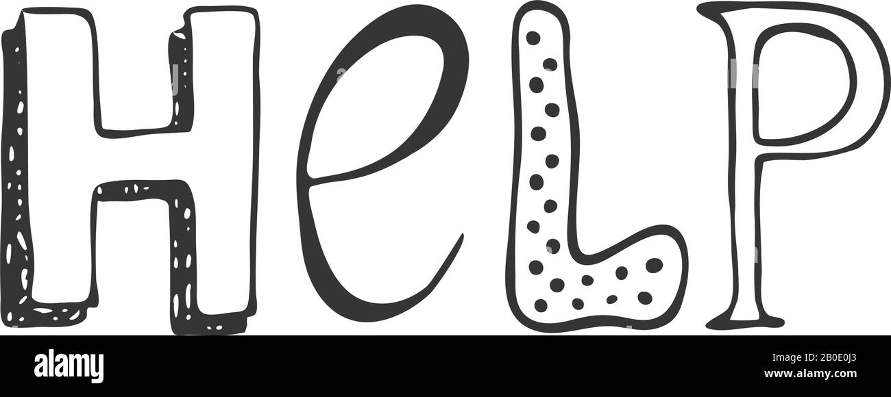 Testo disegnato a mano 'Help': Illustrazione vettoriale di disegno moderno piatto Illustrazione Vettoriale
