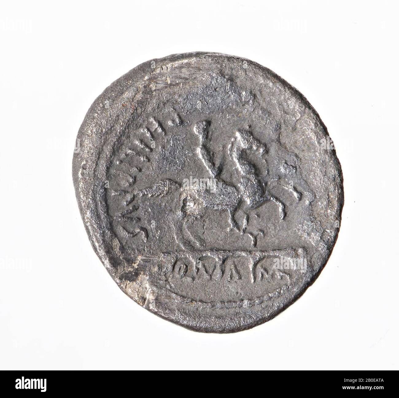 VZ: Testa Ancus Marcius n.r., ANCUS e lituus a sinistra del collo, Kz: Statua equestre n.r. su galleria di 5 archi, A-Q-V-A-MAR, sinistra FILIPPINO, moneta, denarius, L. Marcius Philippus, metallo, argento, Diam. 18 mm, peso 3,10 gr, Roman BC 56 (ca.), Paesi Bassi, Utrecht, Bunnik, Vechten Foto Stock