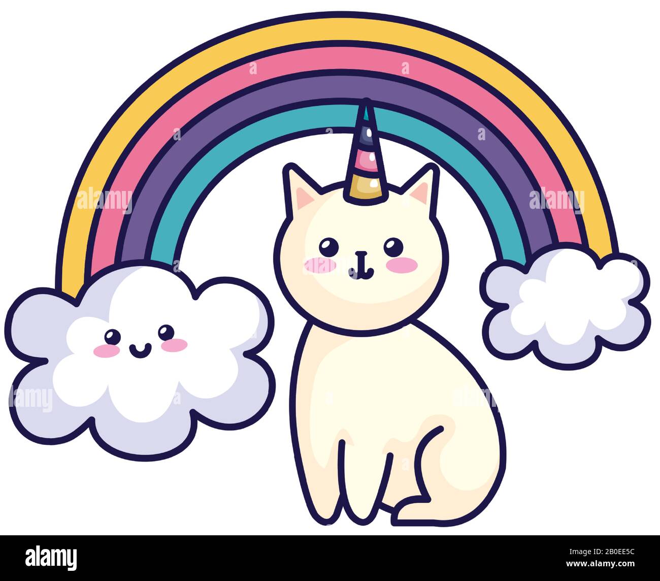 cute gatto unicorno con arcobaleno kawaii stile icona Immagine e Vettoriale  - Alamy