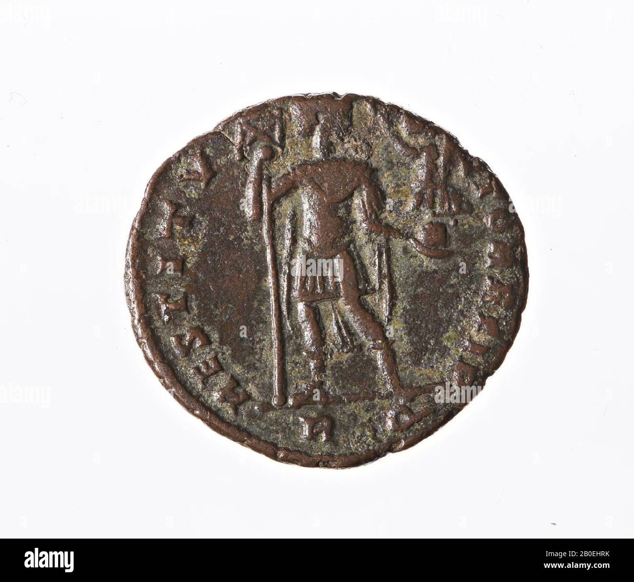 VZ: Busto con ballo di perle n.r., DN VALENTINI - ANUS PF AUG, Kz: Imperatore con marchio di campo e statua Victoria, RESTITV - TOR REIP, COIN, aes-III, Valentinianus i, Metal, Copper, Diam. 18 mm, peso 2,40 gr, roman 364-367, Paesi Bassi, Limburgo, Peel e Maas, Kessel Foto Stock