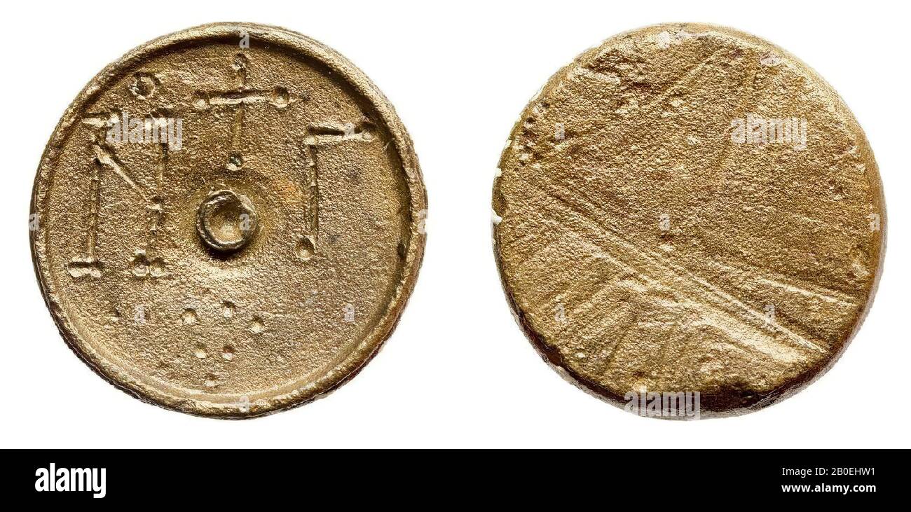 Antichità classica, peso, bronzo, diam., 2,04 cm, H. 0,51 cm, peso, 12,57 g, bizantino, tacchino Foto Stock