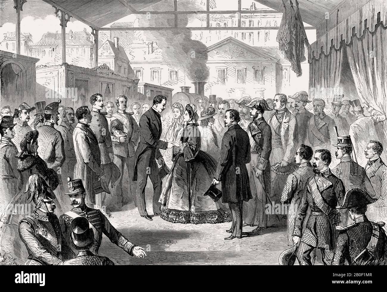 Incontro del Principe Ludovico di Baviera con Isabella II María Luisa A Saragozza, Spagna, 1862, Foto Stock