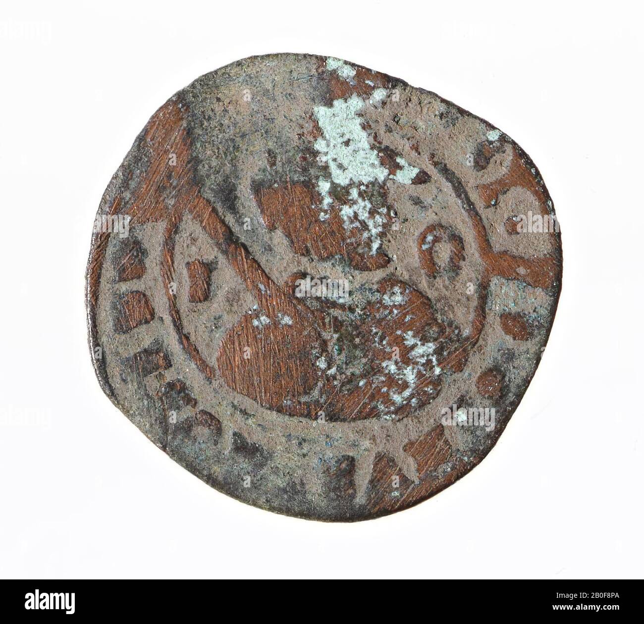 VZ: Guerriero elmeted all'interno del testo, Kz: Stemma all'interno del testo, moneta, ortodossia, Paesi Bassi Uniti, metallo, rame, diam. 25 mm 2,96 gr, 1600-1700 d.C., Paesi Bassi, Olanda meridionale, Katwijk, Valkenburg Foto Stock