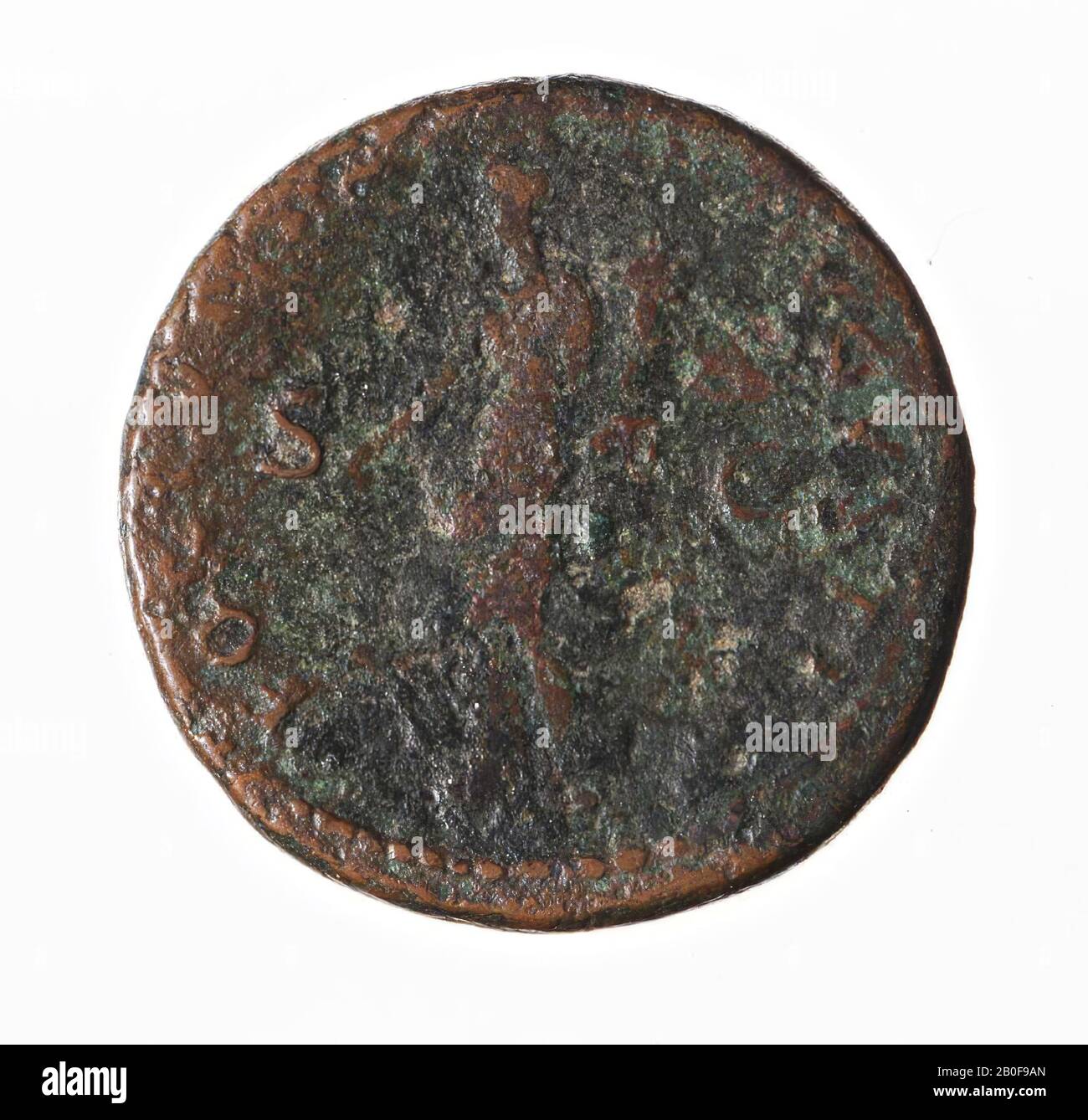 Il periodo romano olandese, moneta, cenere, Domiziano, metallo, rame, Diam., 28 mm, peso, 10,65 gr, romano 90-91, i Paesi Bassi, Gelderland, Maasdriel, Rossum Foto Stock