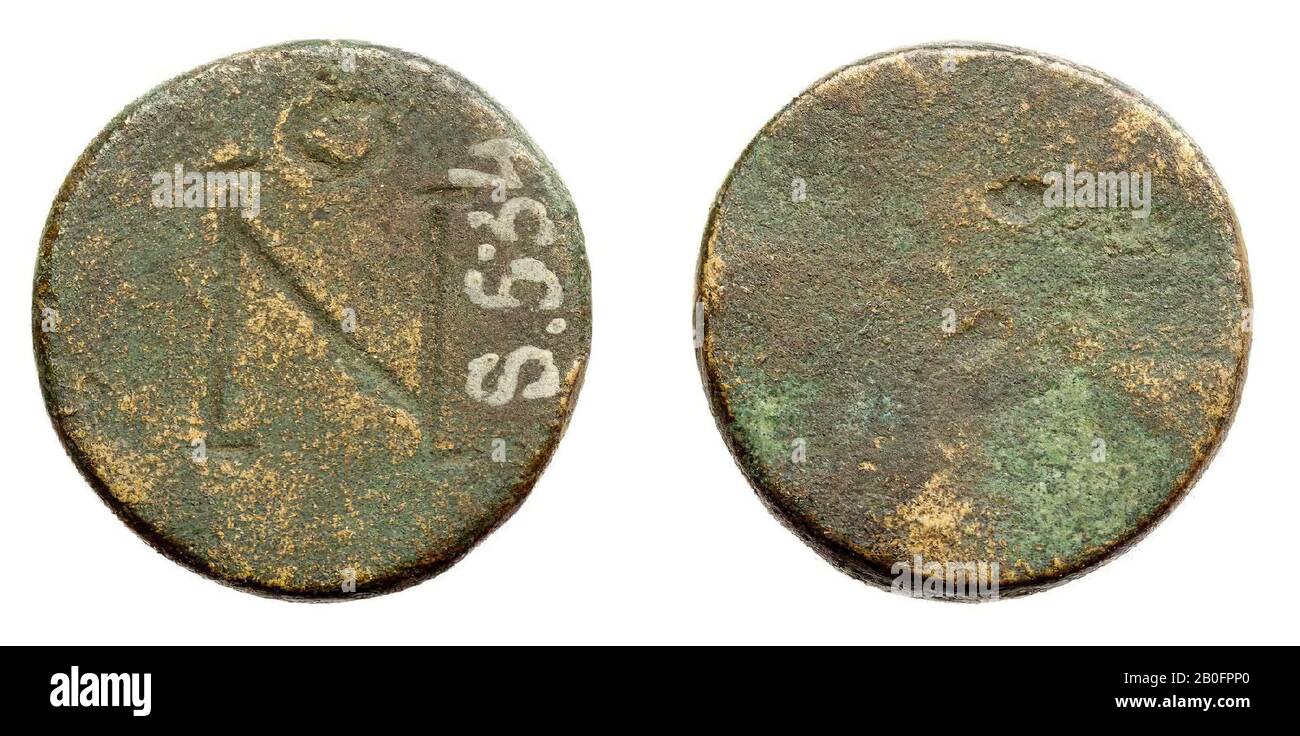 Antichità classica, peso, peso moneta, piombo, bronzo, diam., 1,53 cm, H. 0,21 cm, peso, 4,06 g, bizantino, tacchino Foto Stock