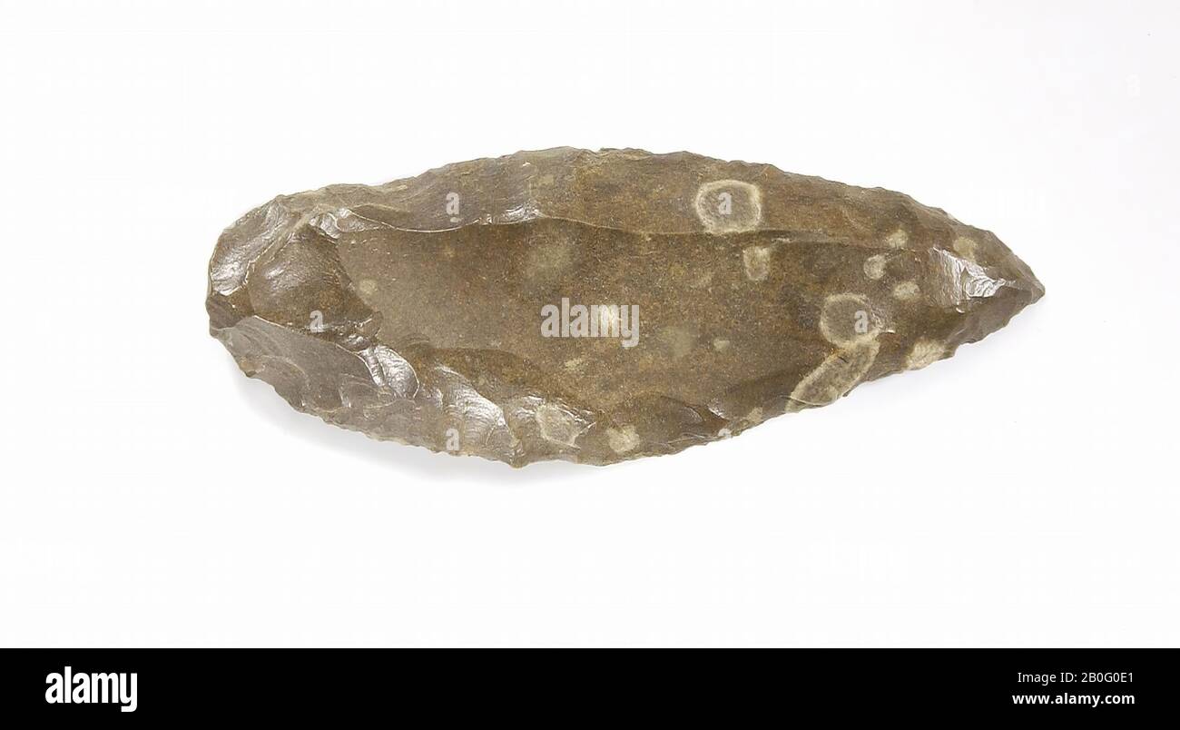 Ritoccato a due lati spit mano, spit mano, pietra, selce, 8,5 x 3,2 cm, preistoria 300000-150000 BC, Olanda, Utrecht, Rhenen, Rhenen Foto Stock