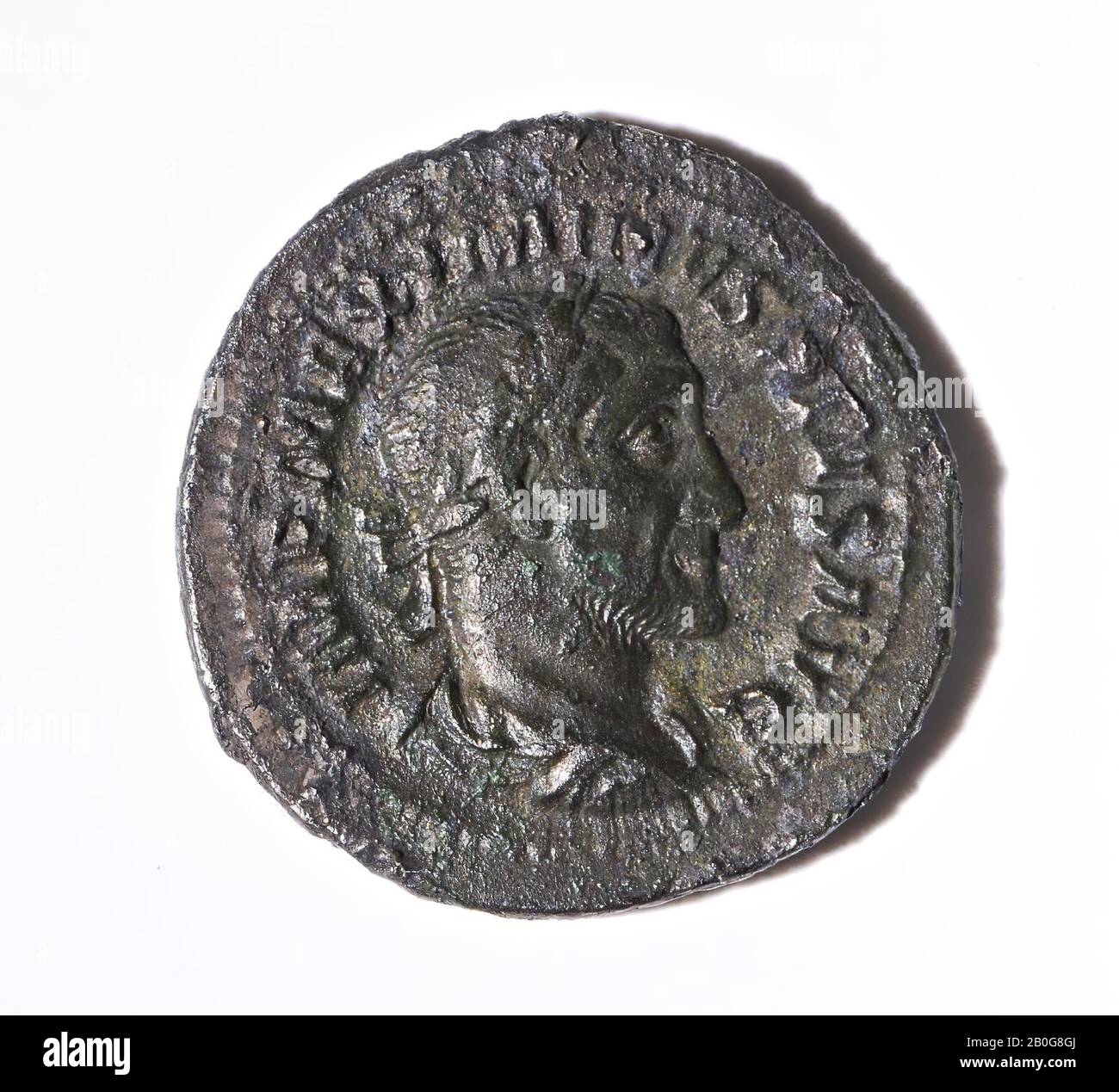 VZ: Busto immagine n.r., IMP MAXIMINUS PIUS AGO, Kz: Imperatore con lancia e marchio di campo n.l., PM TRP PP, moneta, denarius, Maxinus i Thrax, metallo, argento, diam. 19 mm, peso 3,33 Gr, Roman 235, Paesi Bassi, Olanda Meridionale, Leidschendam-Voorburg, Voorburg, Arentsburg Foto Stock