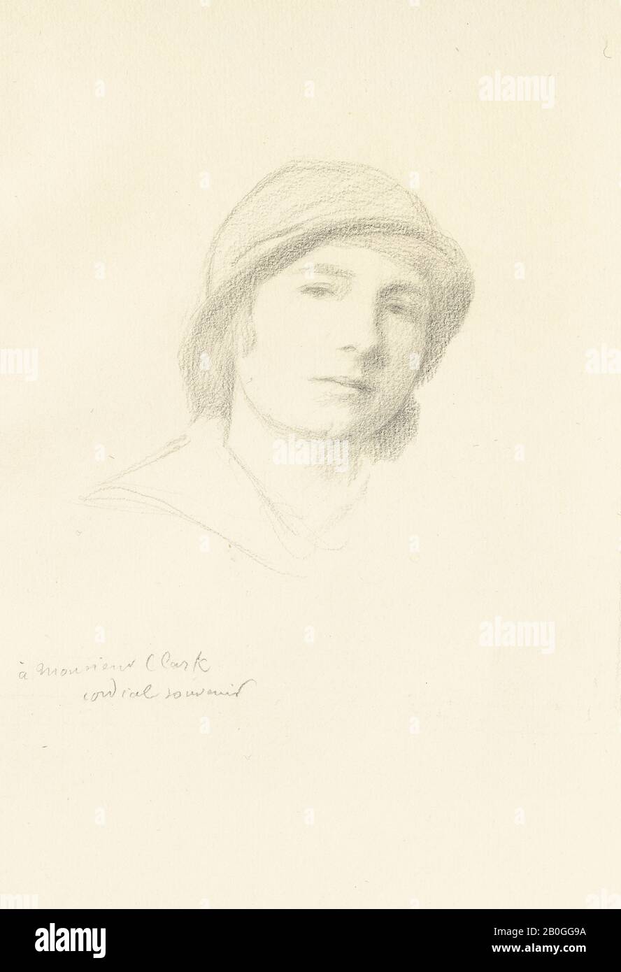Émile Friant, francese, 1863–1932, Ritratto capo di una donna, c. 1920, grafite su carta, Totale: 9 15/16 x 7 7/8 in. (25,2 x 20 cm Foto Stock