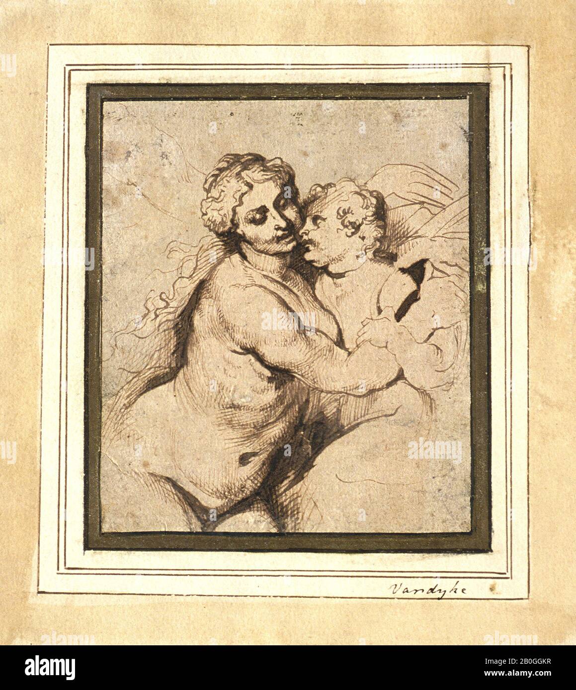 Peter Paul Rubens, fiammingo, 1577–1640, Venere e Cupido, 1617–1618, penna e inchiostro marrone e lavaggio grigio su carta, Totale: 5 1/16 x 4 5/16 in. (12,9 x 11 cm Foto Stock